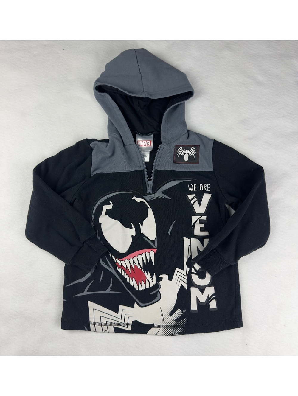Marvel Venom Boys Size 6 Hoodie Black Gray Quarter Zip Graphic Sweatshirt